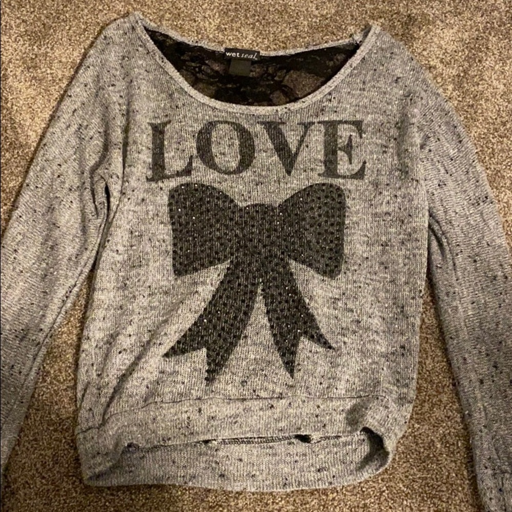 Wet Seal Love Sparkle Bow Sweater Shirt